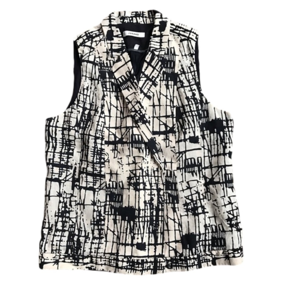 Anthropologie J Brand abstract graffiti print black tan moto vest size 6